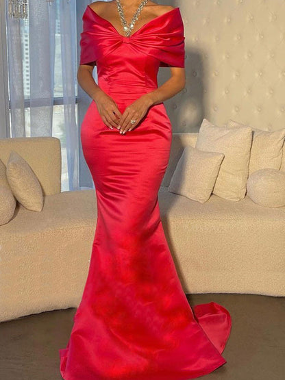 Mermaid Off-the-Shoulder Short Sleeves Sweep Train Evening Dress