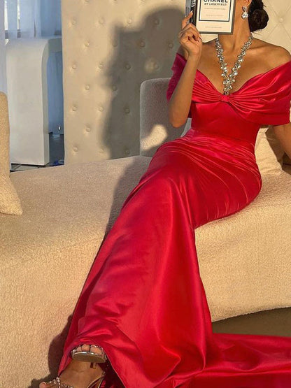 Mermaid Off-the-Shoulder Short Sleeves Sweep Train Evening Dress