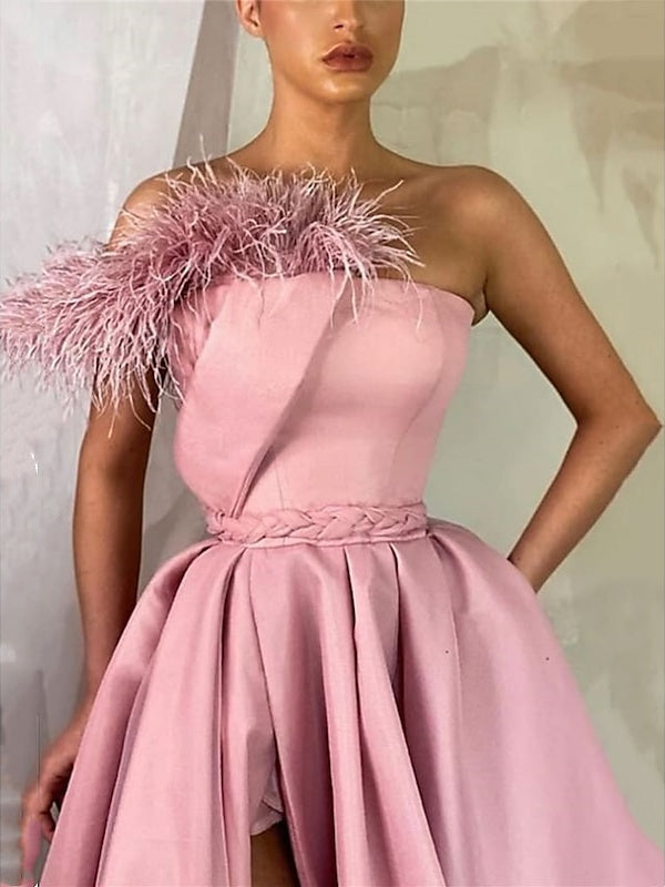 A-Line Floor Length Sleeveless One Shoulder Prom Dress