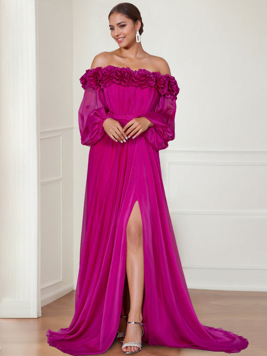 A-Line Off-the-shoulder Long Sleeves Evening Dress