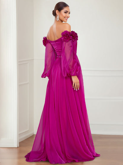 A-Line Off-the-shoulder Long Sleeves Evening Dress