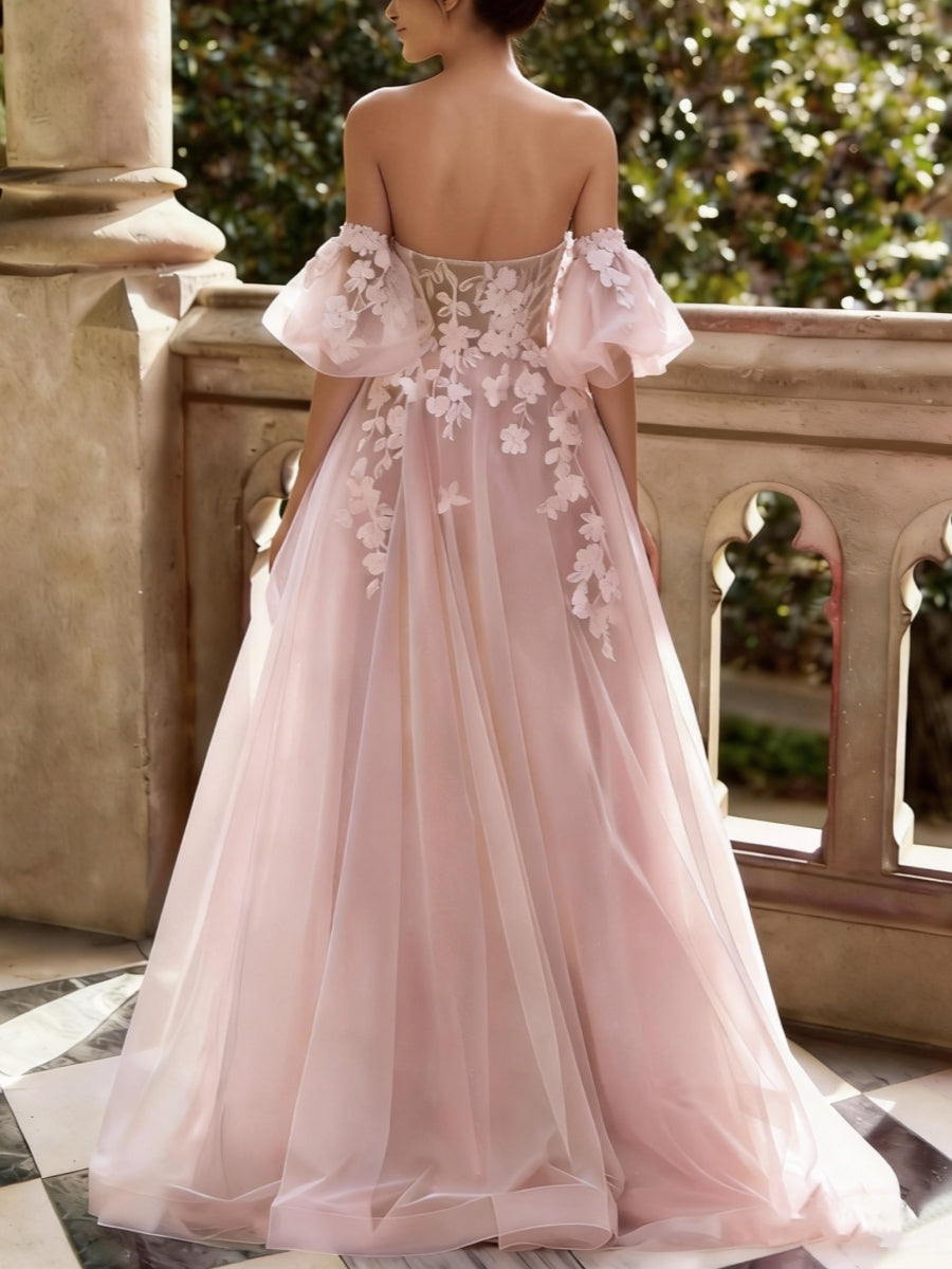 Princess Tulle Sweetheart Prom Dresses Floor-Length Lace Formal Dresses