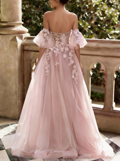 Princess Tulle Sweetheart Prom Dresses Floor-Length Lace Formal Dresses