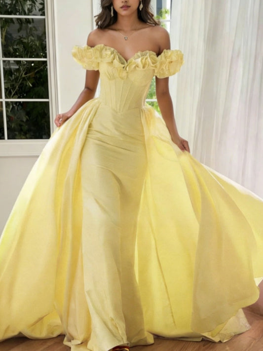 Column Off-The-Shoulder Taffeta Prom Dress