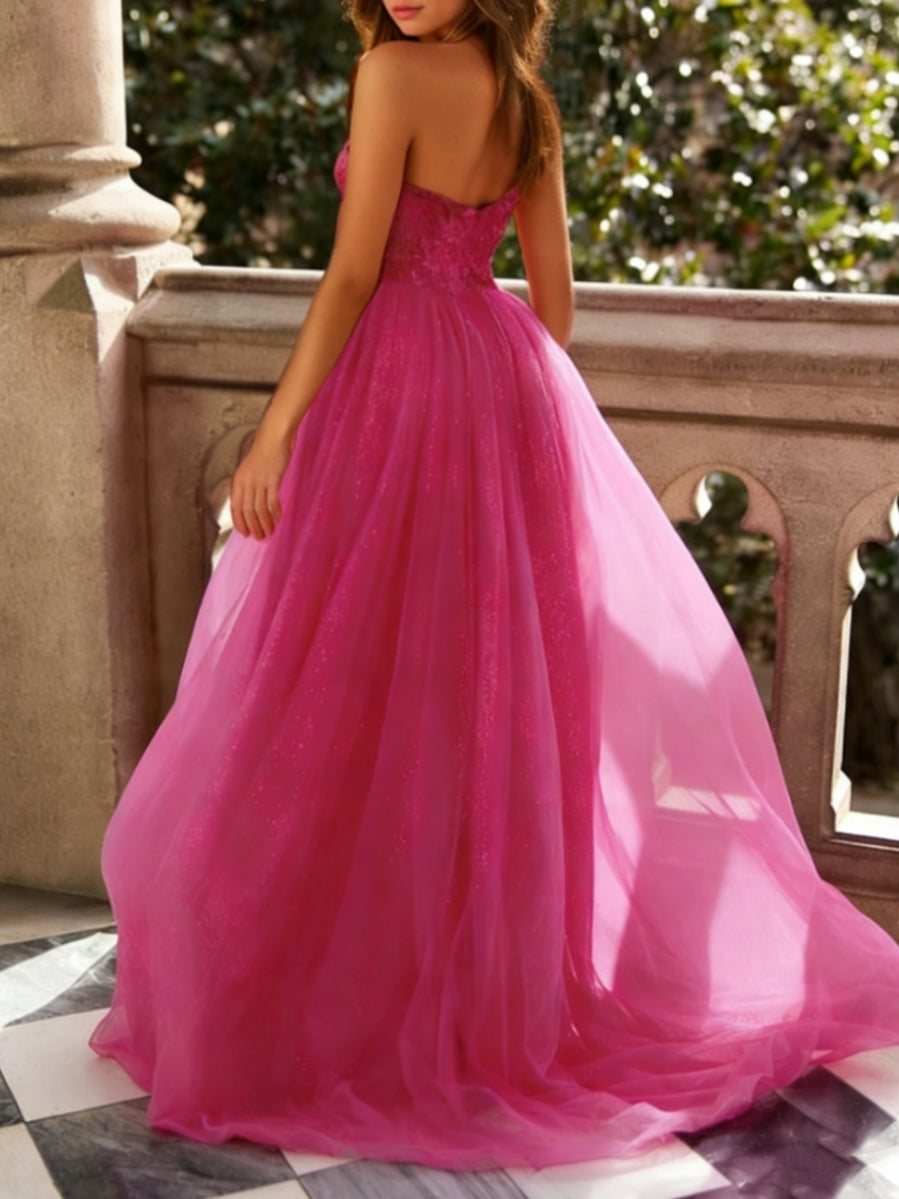 Princess One-Shoulder Tulle Prom Dresses with Split