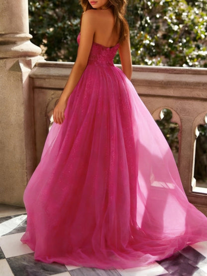 Princess One-Shoulder Tulle Prom Dresses with Split