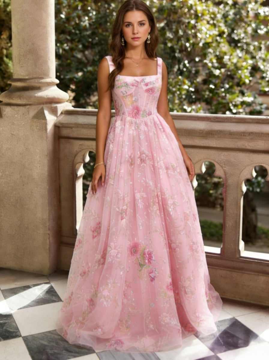 Princess Square Collar Lace Prom Dress