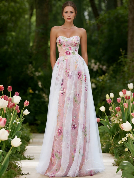 Princess Strapless Lace Prom Dresses