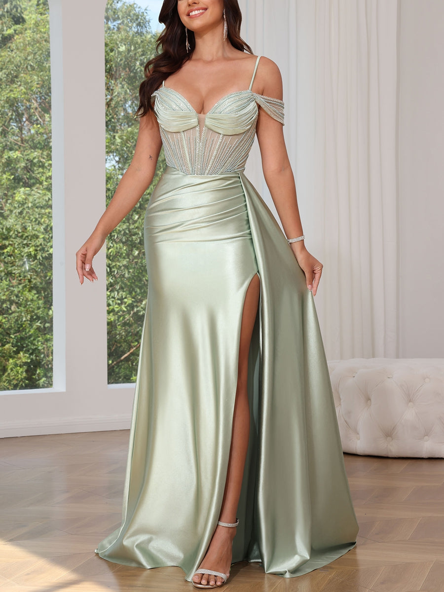 Mermaid Spaghetti Straps Silk Satin Prom Dress
