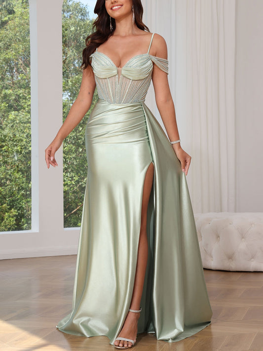 Mermaid Spaghetti Straps Silk Satin Prom Dress