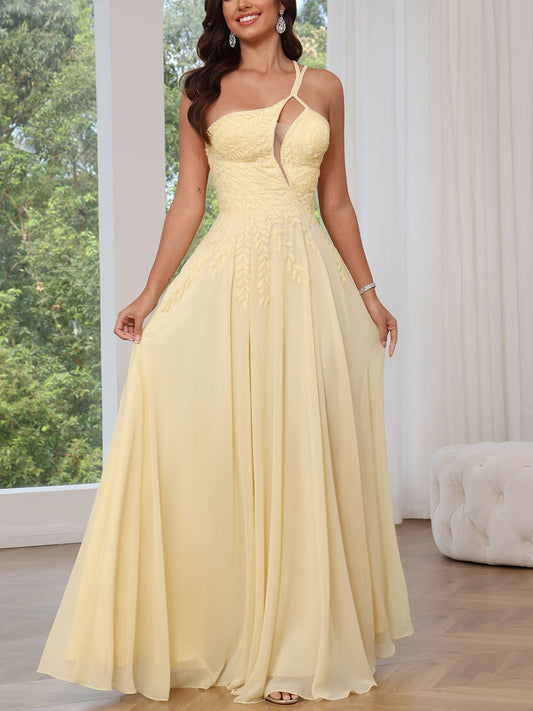 Princess One-Shoulder Chiffon Lace Beading Formal Dress