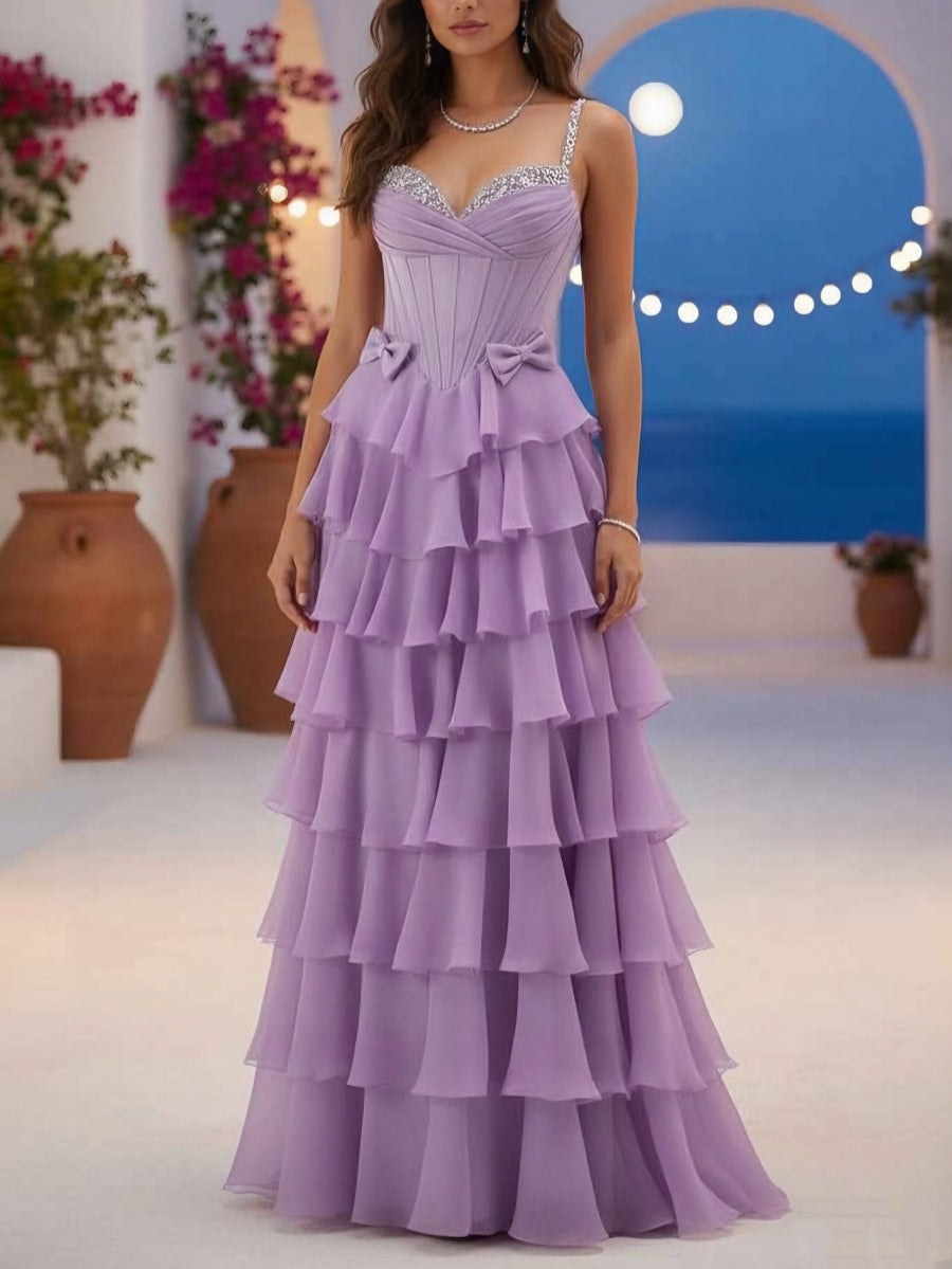 Princess Spaghetti Straps Chiffon Prom Dresses