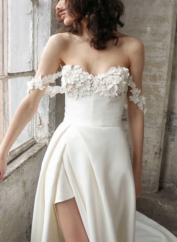 A-Line Off-The-Shoulder Pleated Wedding Dress