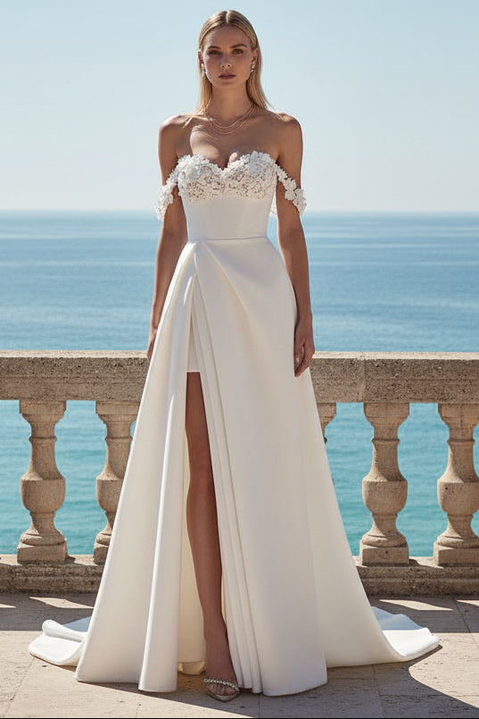 A-Line Off-The-Shoulder Pleated Wedding Dress