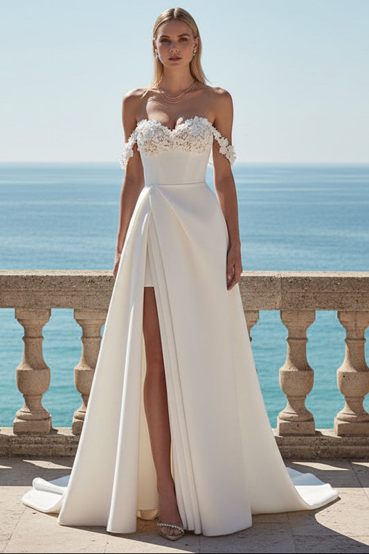 A-Line Off-The-Shoulder Pleated Wedding Dress