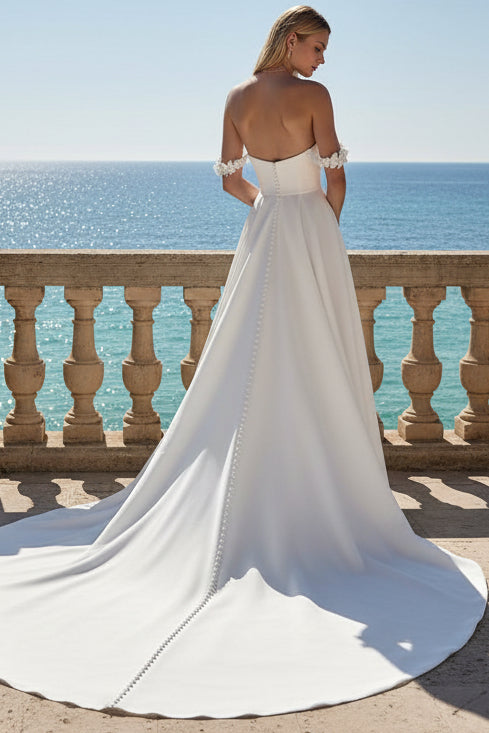A-Line Off-The-Shoulder Pleated Wedding Dress