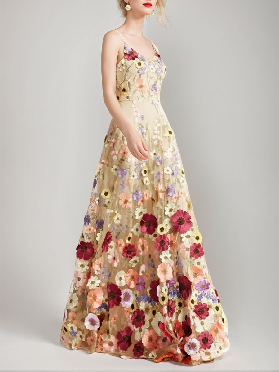 Princess Spaghetti Straps Sleeveless Floor-Length Stylish Evening Dress