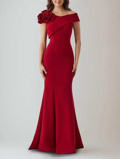 Trumpet/Mermaid Off-the-Shoulder Floor-Length Evening Dresses Ruffles Party Dresses