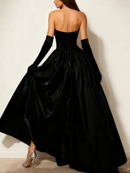 Princess Strapless Evening Dresses Asymmetrical Floor-Length Pleats