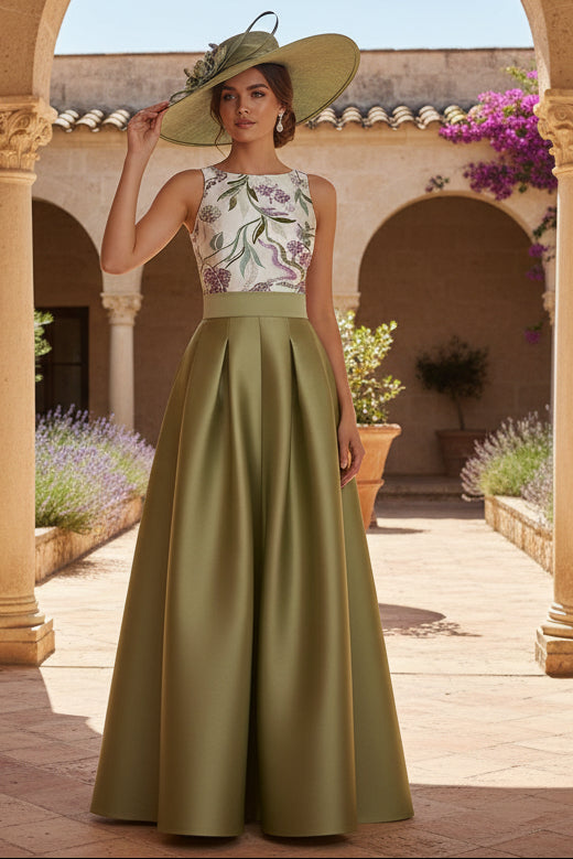 Sleeveless Floor-Length Floral Sequins Party Dresses