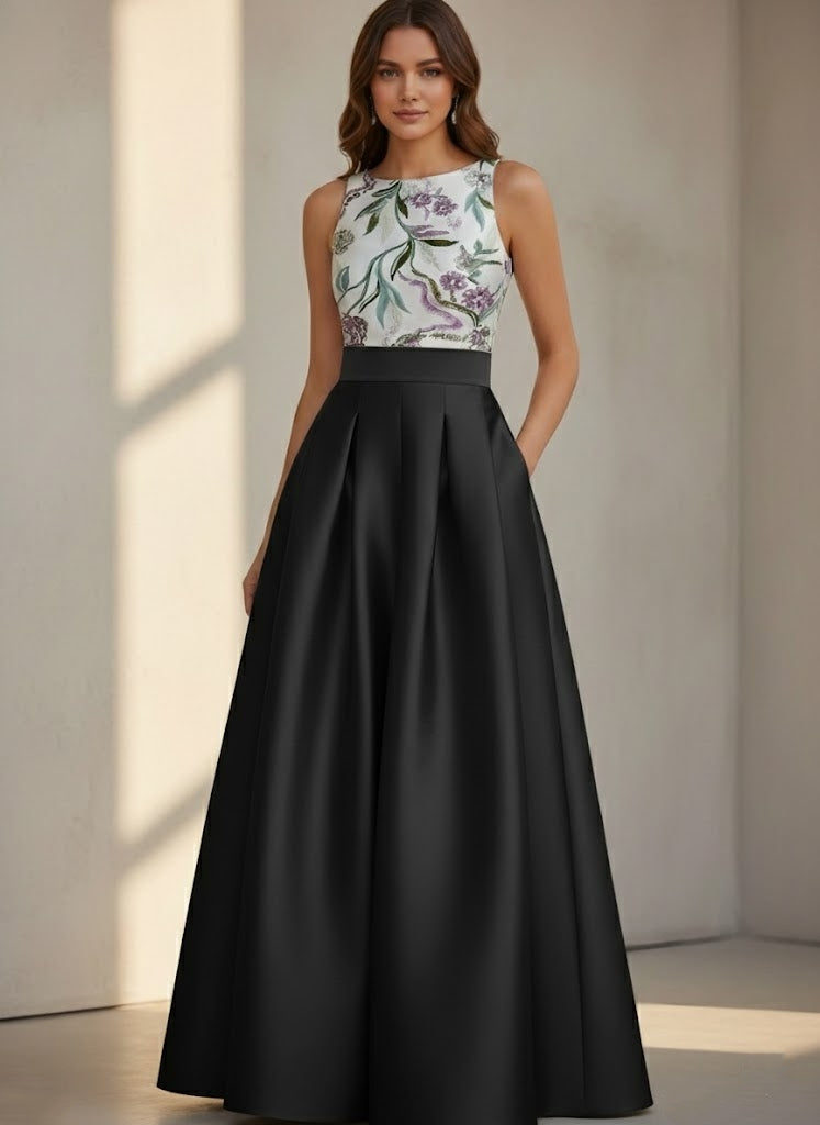 Sleeveless Floor-Length Floral Sequins Party Dresses