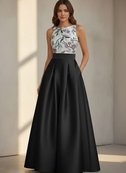 Sleeveless Floor-Length Floral Sequins Party Dresses