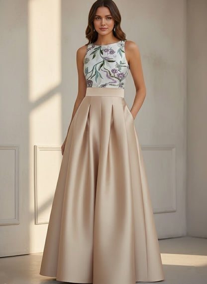 Sleeveless Floor-Length Floral Sequins Party Dresses