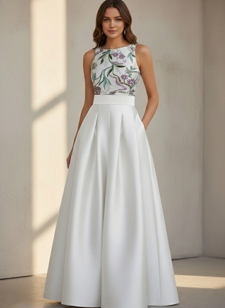 Sleeveless Floor-Length Floral Sequins Party Dresses