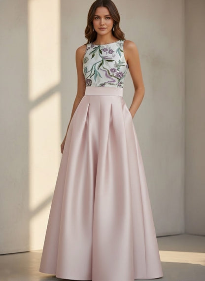 Sleeveless Floor-Length Floral Sequins Party Dresses