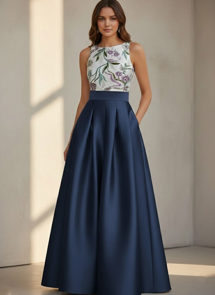 Sleeveless Floor-Length Floral Sequins Party Dresses