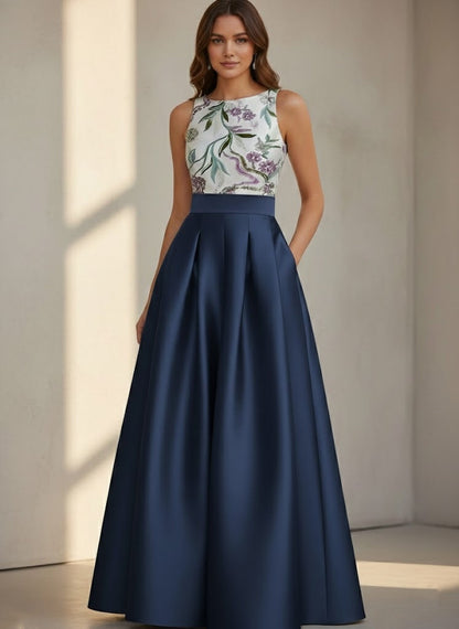 Sleeveless Floor-Length Floral Sequins Party Dresses