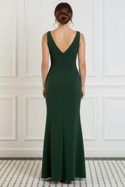V-Neck Stretch Satin Floor-Length Bowknot Party Dresses