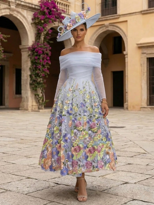 A-Line Off-the-Shoulder Tulle Mother of the Bride Dress