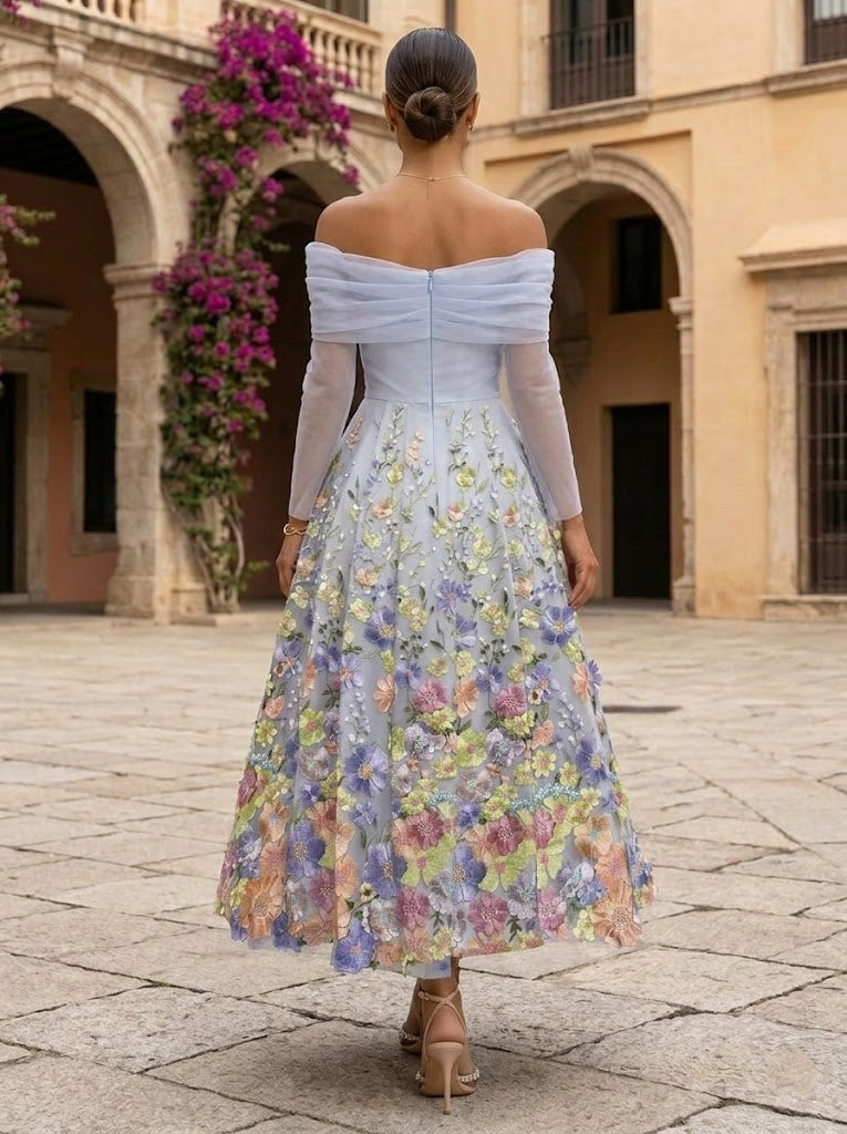 A-Line Off-the-Shoulder Tulle Mother of the Bride Dress