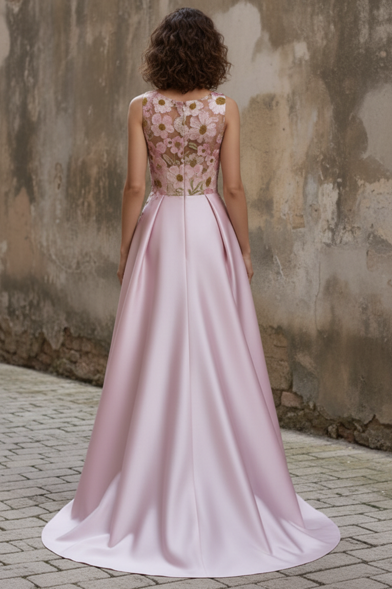 Asymmetrical Floor-Length Sleeveless Floral Lace Embroidery Dress – LOEII