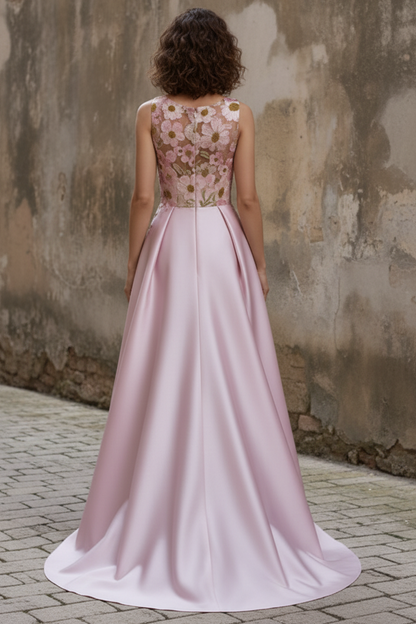 Asymmetrical Floor-Length Sleeveless Floral Lace Embroidery Dress