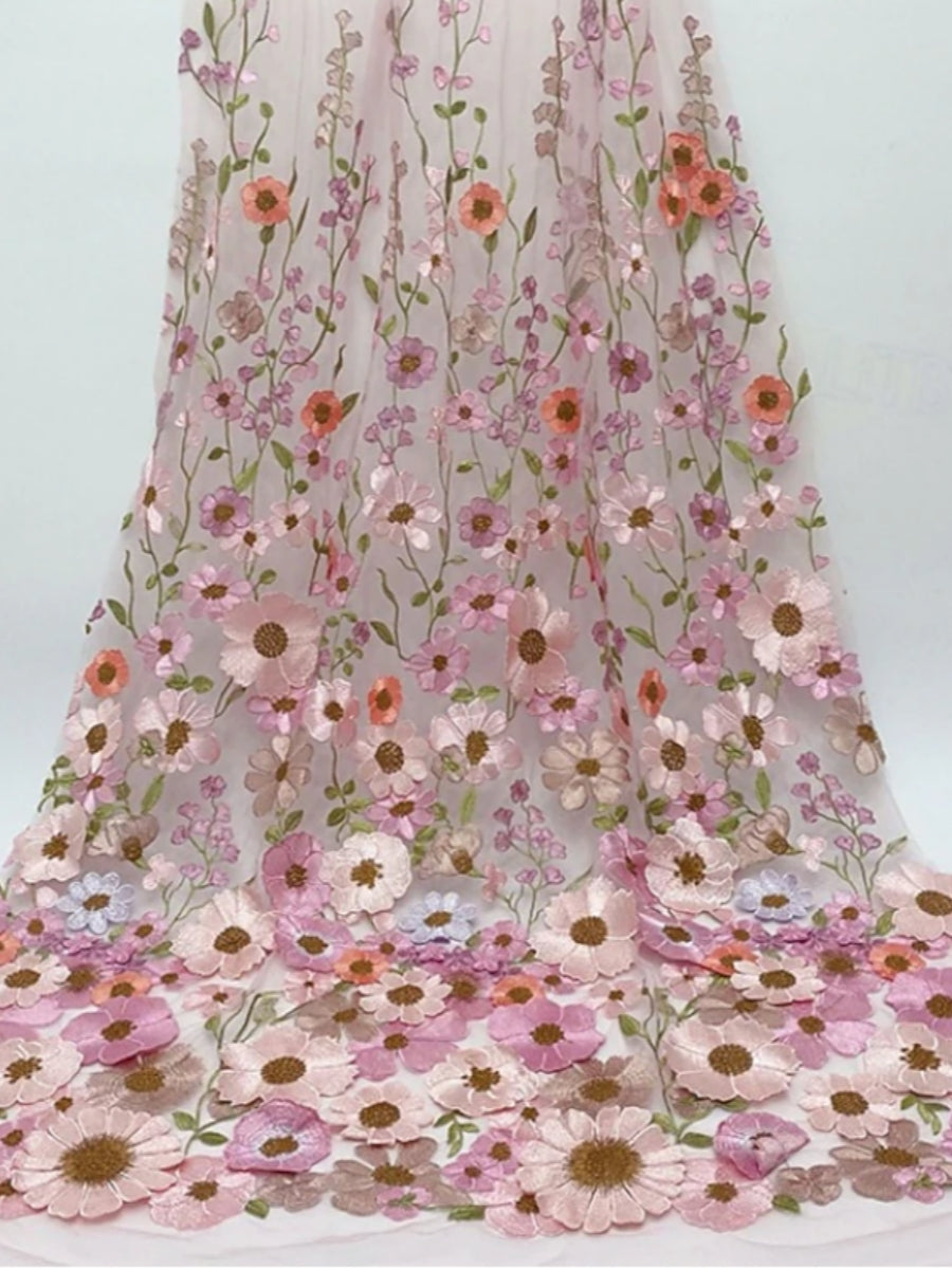 Asymmetrical Floor-Length Sleeveless Floral Lace Embroidery Dress