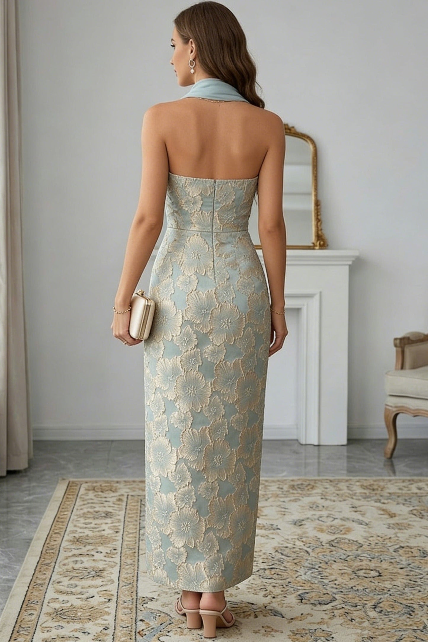 Tube Top Sleeveless Jacquard Satin Ankle-Length Mermaid Mother of the Bride Dress