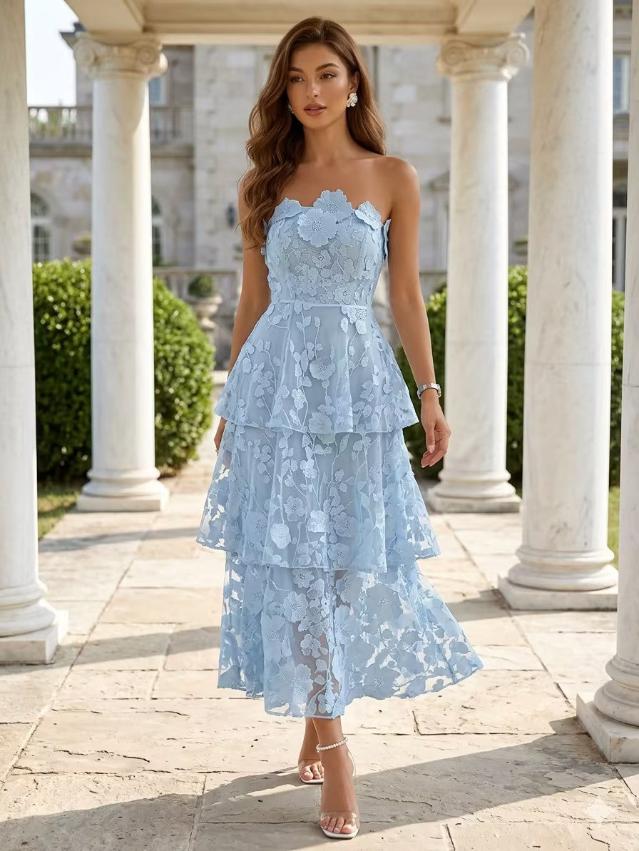 Princess Strapless Lace Cocktail Formal Dresses
