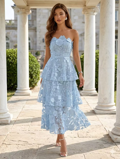 Princess Strapless Lace Cocktail Formal Dresses