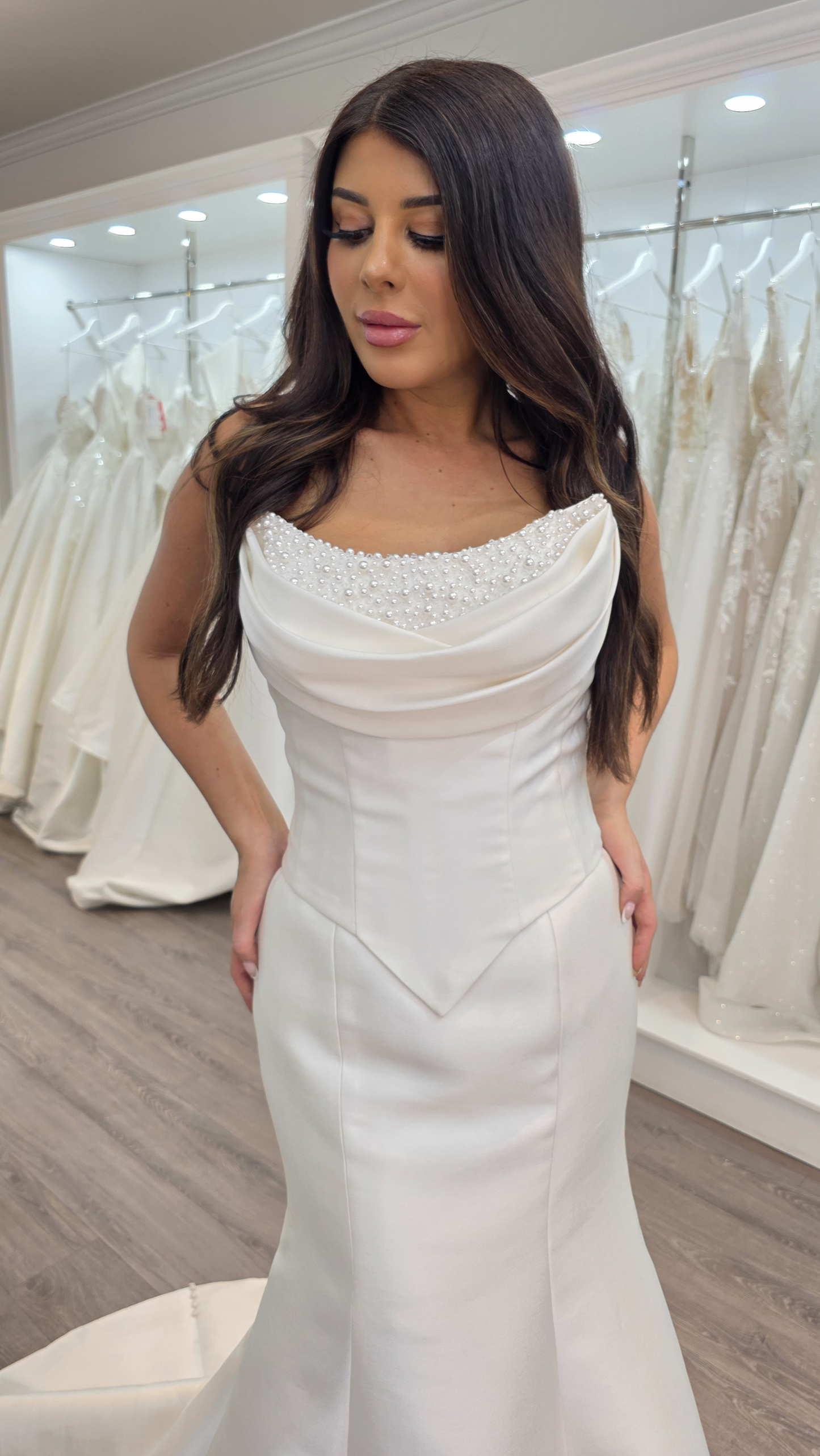 Mermaid Scoop Neck Satin Beaded Wedding Dress