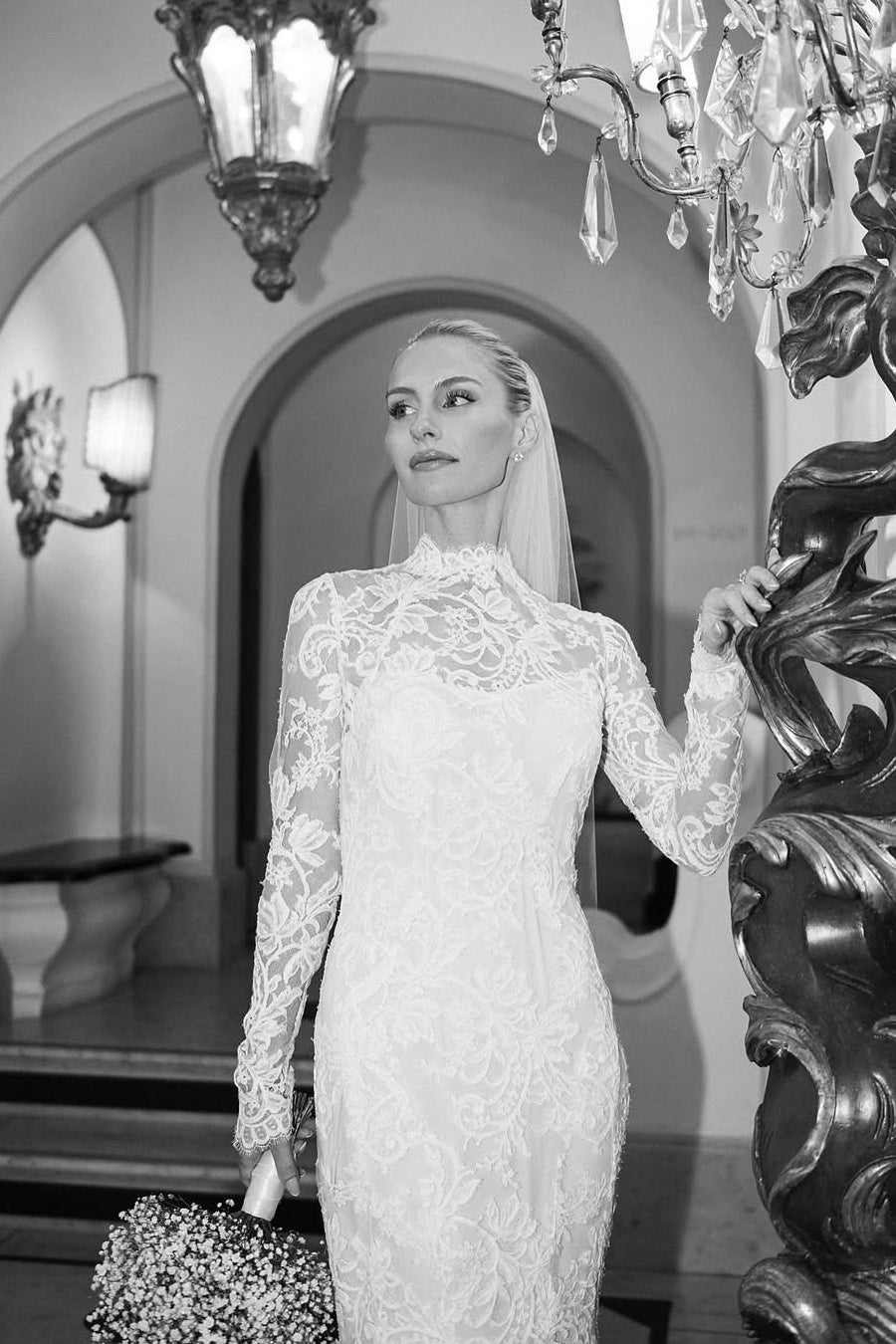 Mermaid Beach Wedding Dress Long Sleeve High Neck Lace Bridal Gown