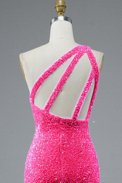 Mermaid Glitter One-Shoulder Backless Prom Dress With Sequins