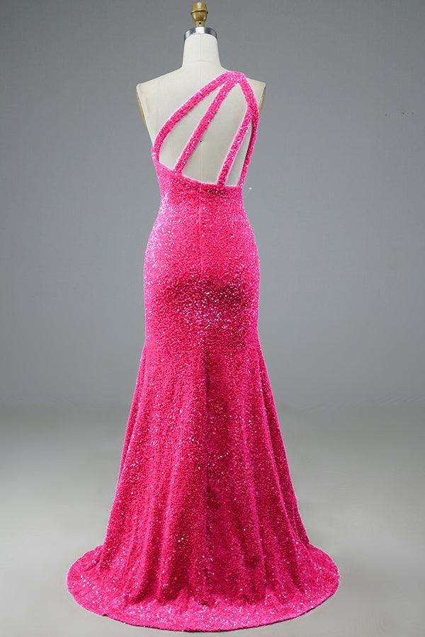 Mermaid Glitter One-Shoulder Backless Prom Dress With Sequins