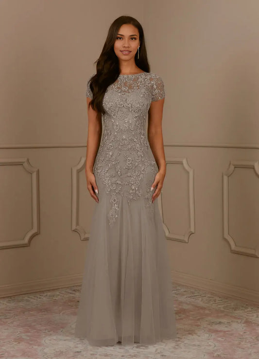 Mermaid Scoop Sequins Vintage Lace Tulle Mother of the Groom Dress