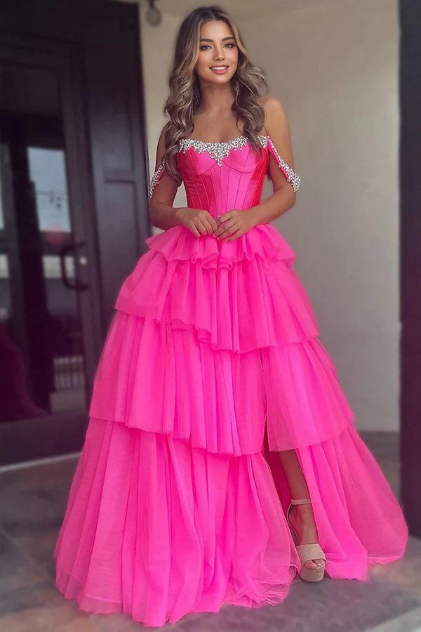 Mermaid Sweetheart Hot Pink Long Prom Dress with Split
