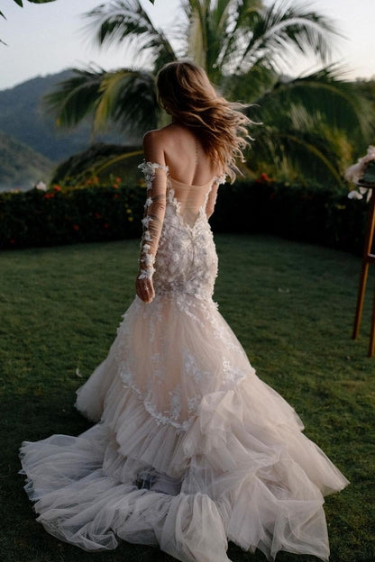 Mermaid Off the Shoulder Tulle Lace Wedding Dress
