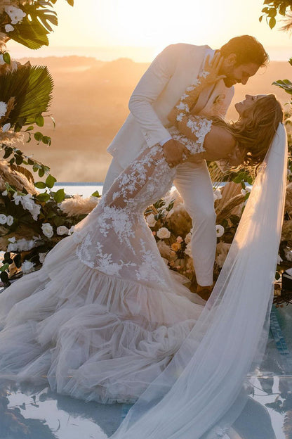 Mermaid Off the Shoulder Tulle Lace Wedding Dress