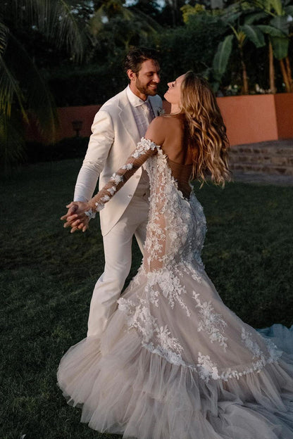 Mermaid Off the Shoulder Tulle Lace Wedding Dress