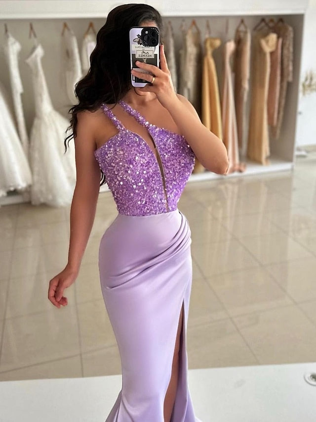 Trumpet One-Shoulder Sleeveless Floor-Length Long Evening Dress
